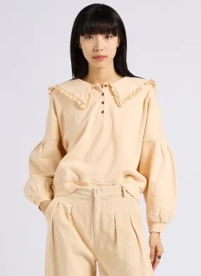 AMELIE - Sudadera con cuello con volantes de algodón orgánico en blanco