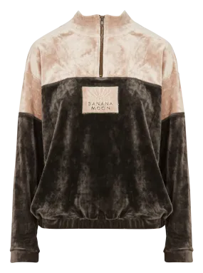 AMIRA JETLAKE - Sudadera con cuello redondo efecto de terciopelo en caqui