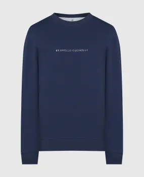 Brunello Cucinelli Blue sweatshirt with logo embroidery