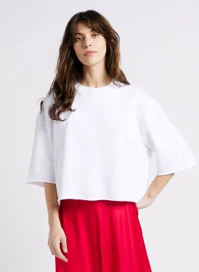 ECLIPSE - Sudadera corta bordada de algodón en blanco