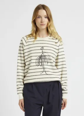 MARCEAU - Sudadera amplia de cuello redondo en algodón mezclado en blanco