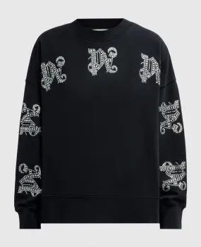 Palm Angels Black sweatshirt with crystal logo