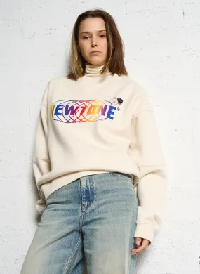 ROLLER CIRCLE - Sudadera holgada serigrafiada de mezcla de algodón con cuello redondo en beige