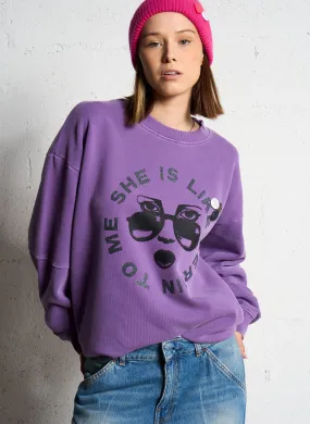 ROLLER HEROIN - Sudadera holgada serigrafiada de mezcla de algodón con cuello redondo en violeta