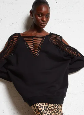 SHIHO - Sudadera amplia de macramé de algodón en negro