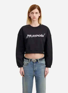 Sudadera corta de algodón serigrafiada con cuello redondo en negro