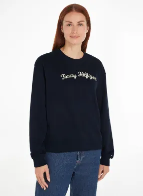 Sudadera de algodón con cuello redondo en azul