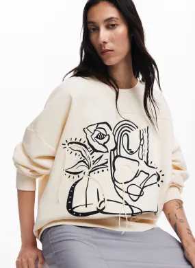 Sudadera de algodón con cuello redondo en blanco