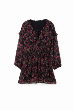Vestido corto gasa flores