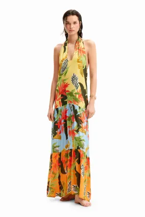 Vestido maxi halter tropical