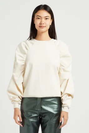 XENIA - Sudadera de mezcla de algodón con cuello redondo en blanco